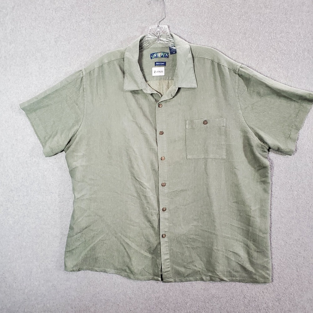 Campia Men Button Up‎ Shirt 2XL Green Heather Collar Short Sleeve